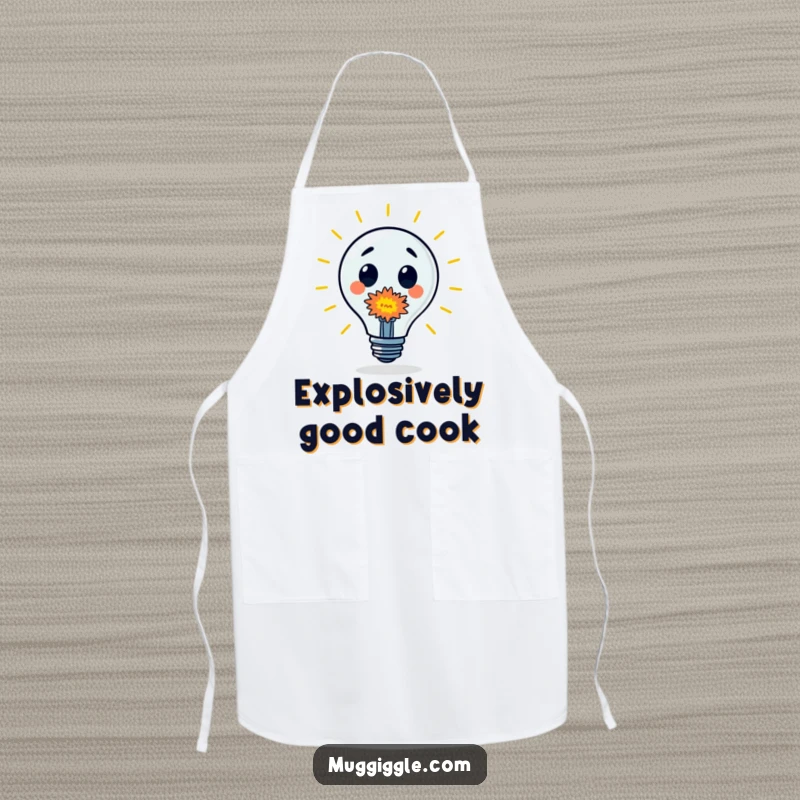 Funny Apron: A surprised lightbulb character emits a tiny, colorful explosion, ideal for protecting clothes during creative endeavors.