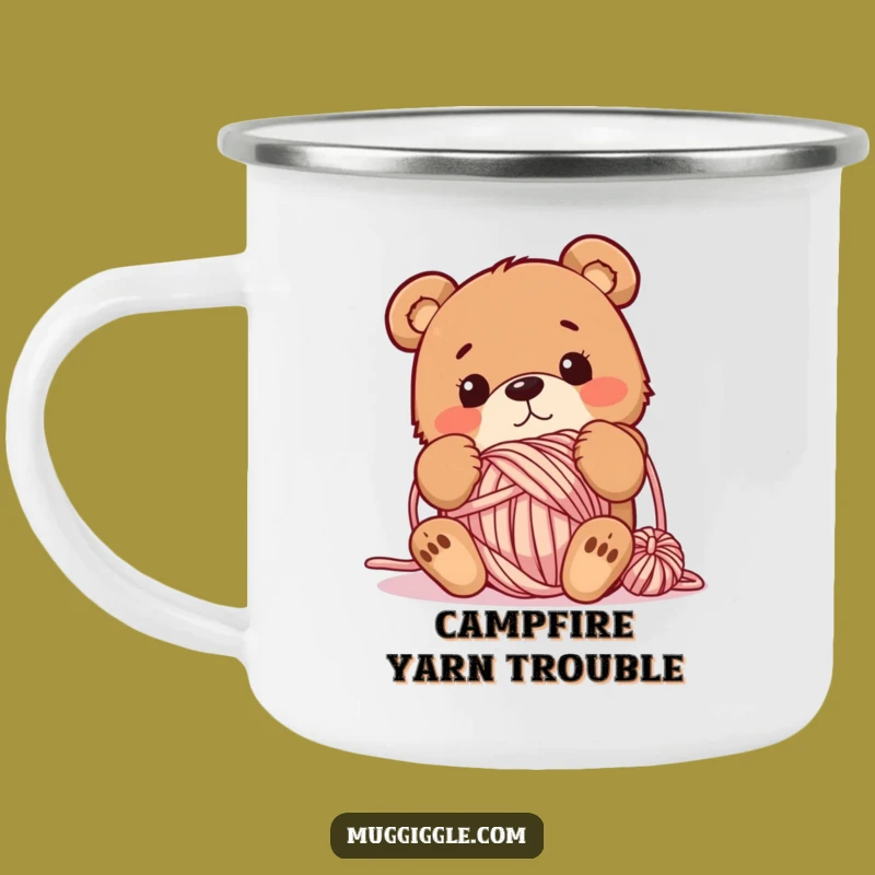 Funny Clumsy Bear Yarn Camping Mug: Tangled Character - Outdoor Crafting Fun Gift