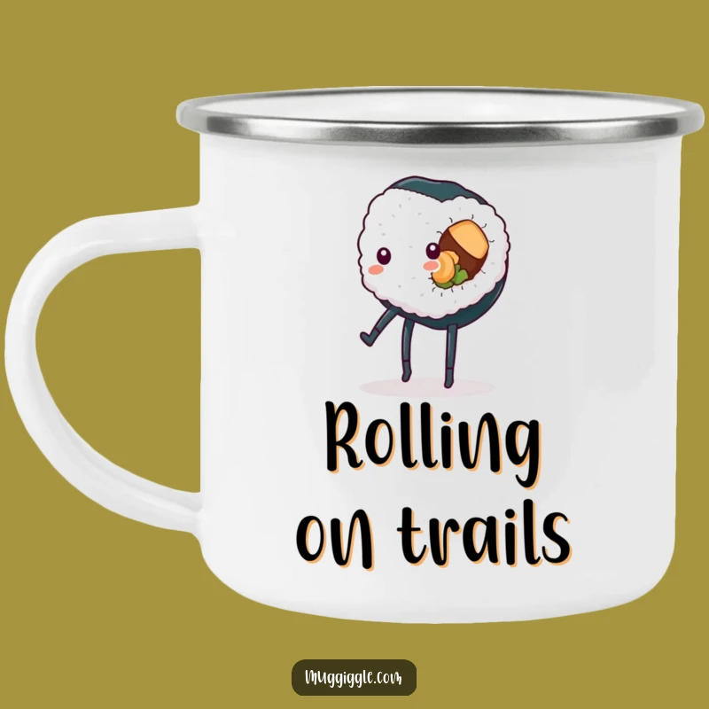 Funny Sushi Cartwheel Camping Mug: Adventure-Ready Humor for Outdoors