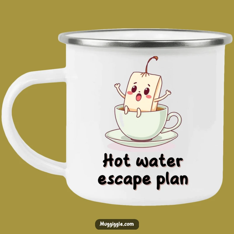 Funny Teabag Camping Mug: Kicking Legs in Teacup Adventure