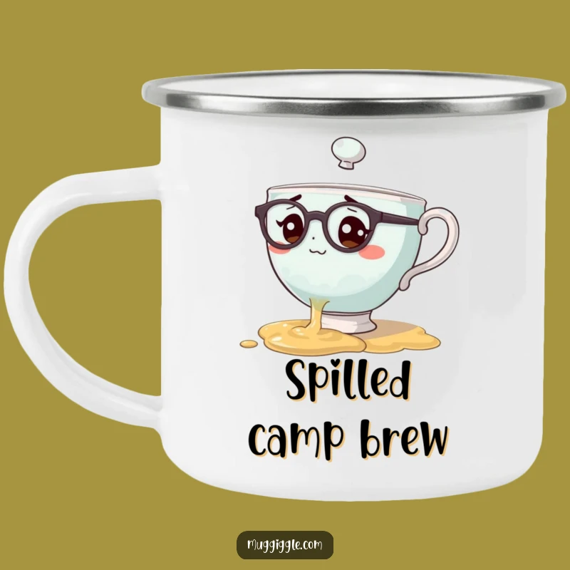 Funny Bewildered Teacup Spill Camping Mug A Clumsy Outdoor Gift