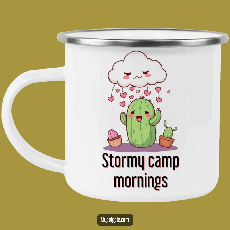 Funny Grumpy Cloud Cactus Camping Mug: Cute Heart Rain Outdoor Cup