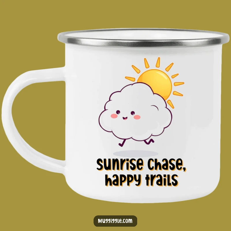 Funny Cloud Camping Mug: Playful Sun Chase Outdoor Gift