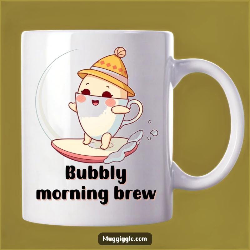 Bewildered Teacup Funny Mug: Surfing Bubble, Humorous Gift for Tea Lovers