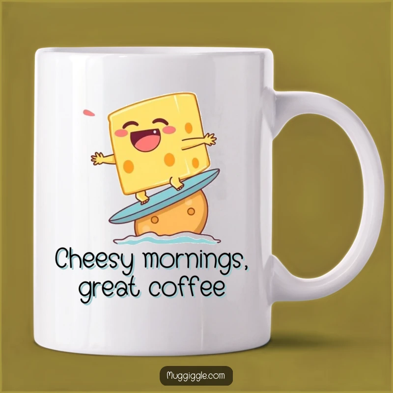 Funny Surfing Cheese Mug - Hilarious Cracker Wave Design, Gag Gift