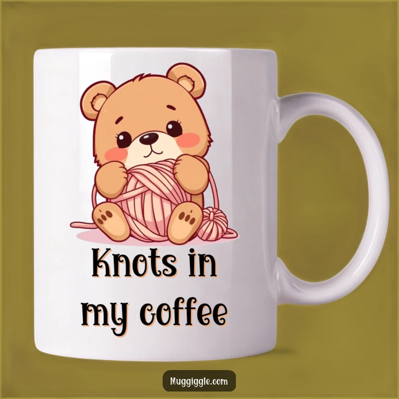Funny Clumsy Bear Yarn Mug: Bewildered Knitter Character - Hilarious Crafting Gift