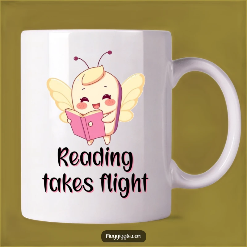Funny Flying Book Mug: Whimsical Character Butterfly Wings Gift