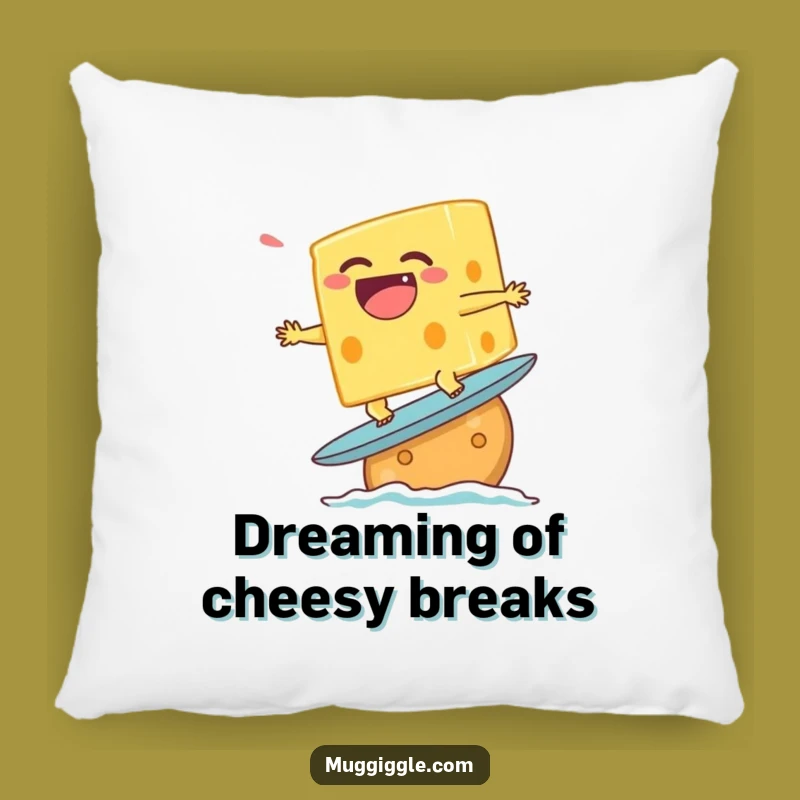 Funny Surfing Cheese Pillow - Cozy Cracker Comfort, Hilarious Gag Gift