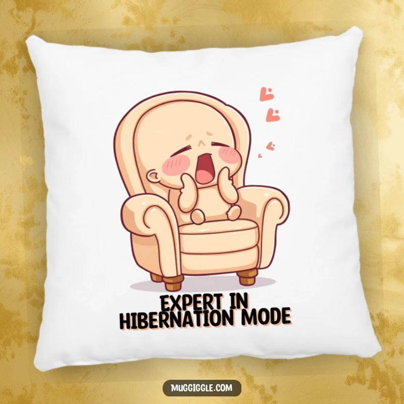 Funny armchair pillow with a sleepy character yawning widely, offering soft comfort and a dose of sleepy humor for relaxation, a funny gift.