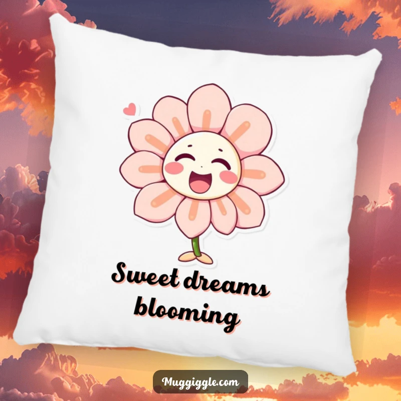 Funny pillow featuring a singing flower character with laughter-shaped petals, adding soft, humorous, and cheerful decor to any room.