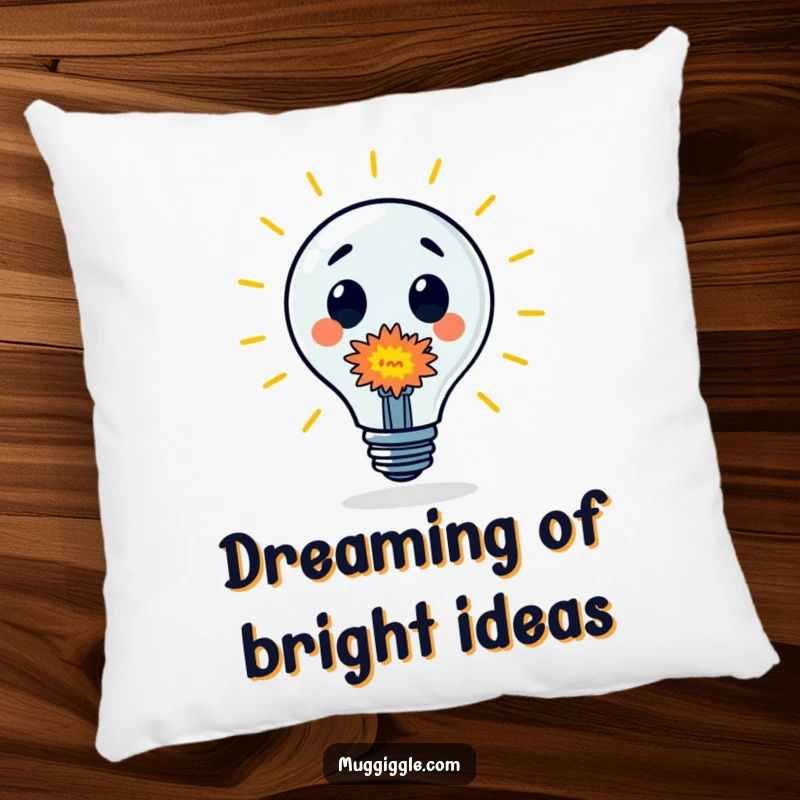 Funny Pillow: A surprised lightbulb character is emitting a tiny, colorful explosion, perfect for a creative and comfy space.