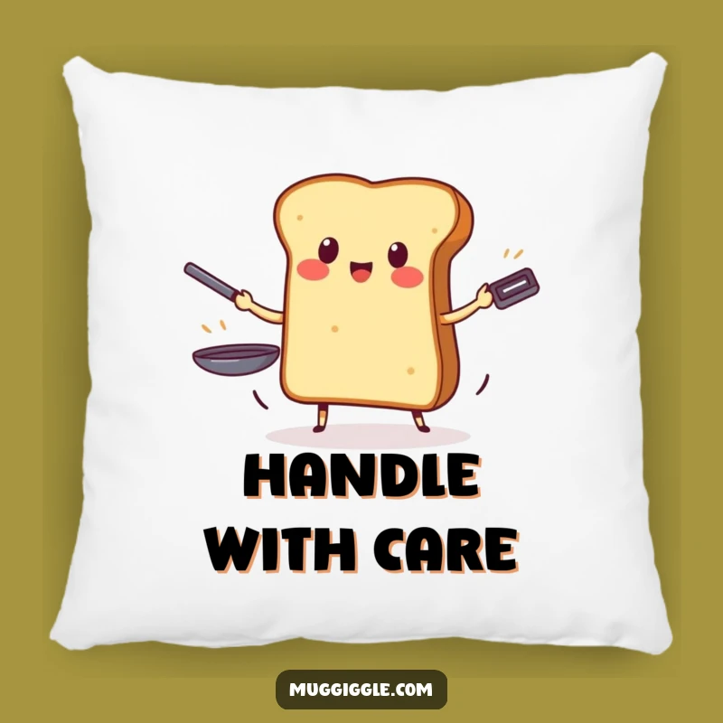 Funny Toast Juggling Pans Pillow: Cuddle Up with Breakfast's Daredevil!