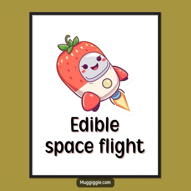 Funny Strawberry Rocket Digital Art: Wobbly Space Flight, Humorous Decor