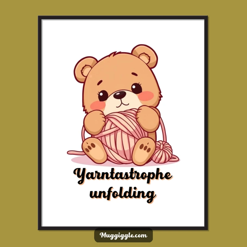 Funny Clumsy Bear Yarn Digital Art: Tangled Character - Instant Whimsical Decor Gift