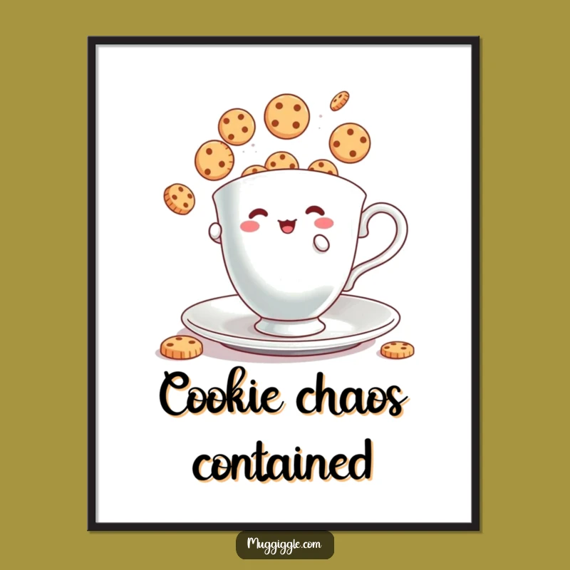 Funny Digital Print: Hilarious Teacup Cookie Juggling Art for Whimsical Walls