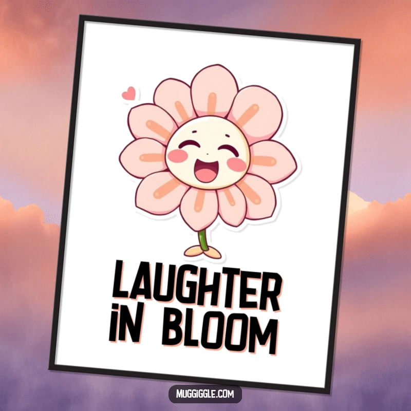 Funny digital art print of a singing flower character with laughter-shaped petals, offering instant cheerful decor and a happy, humorous vibe.