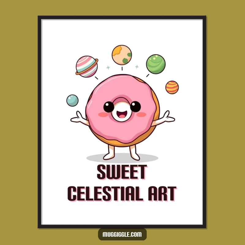 Funny Donut Planet Juggler Digital Art: Instant Cosmic Joy for Your Space