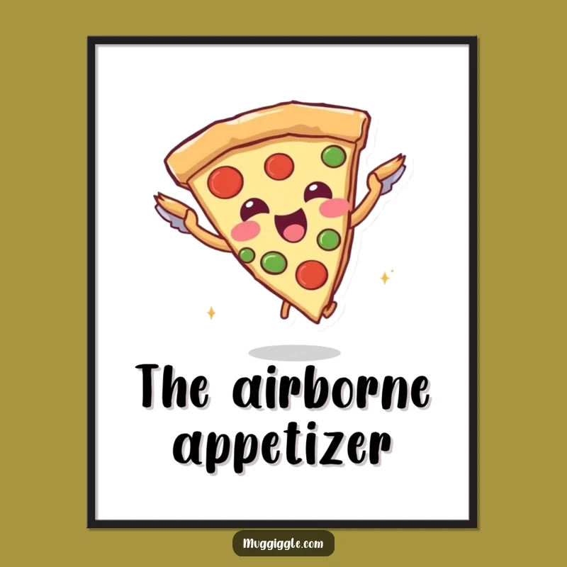 Funny Pizza Flying Digital Art: Joyful Slice Character - Instant Foodie Decor Gift