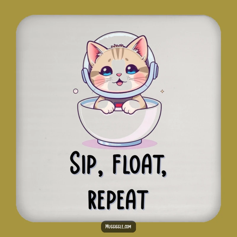 Funny Astronaut Cat Coaster - Protect Surfaces from Cosmic Spills!