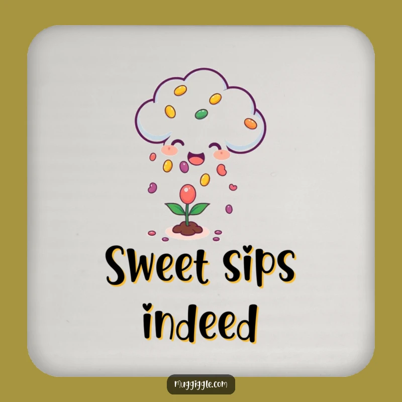 Funny Happy Cloud Jellybean Coaster: Raining Sweetness - Protect Surfaces Whimsical Gift