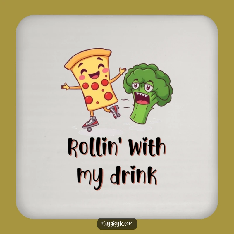 Funny Pizza Skater Drink Coaster: Protect Surfaces with Foodie Humor