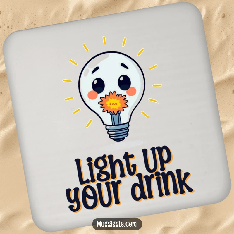 Funny Coaster: Depicts a surprised lightbulb character emitting a tiny, colorful explosion, adding a touch of wit and energy.