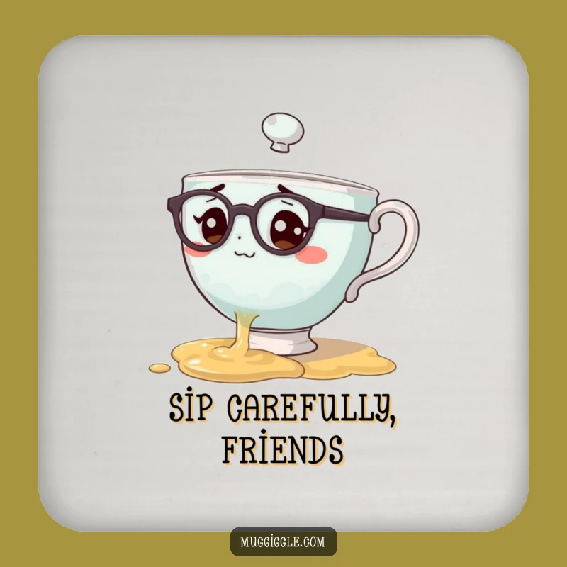 Funny Bewildered Teacup Spill Coaster A Clumsy Table Protector Gift