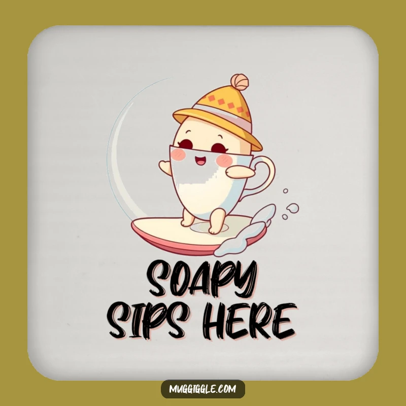 Bubbly Fun Funny Coasters: Teacup Surfer, Humorous Table Protector