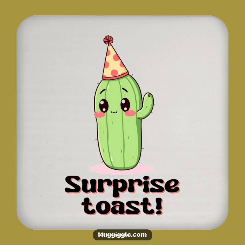 Funny Surprised Cactus Drink Coaster - Festive Party Decor