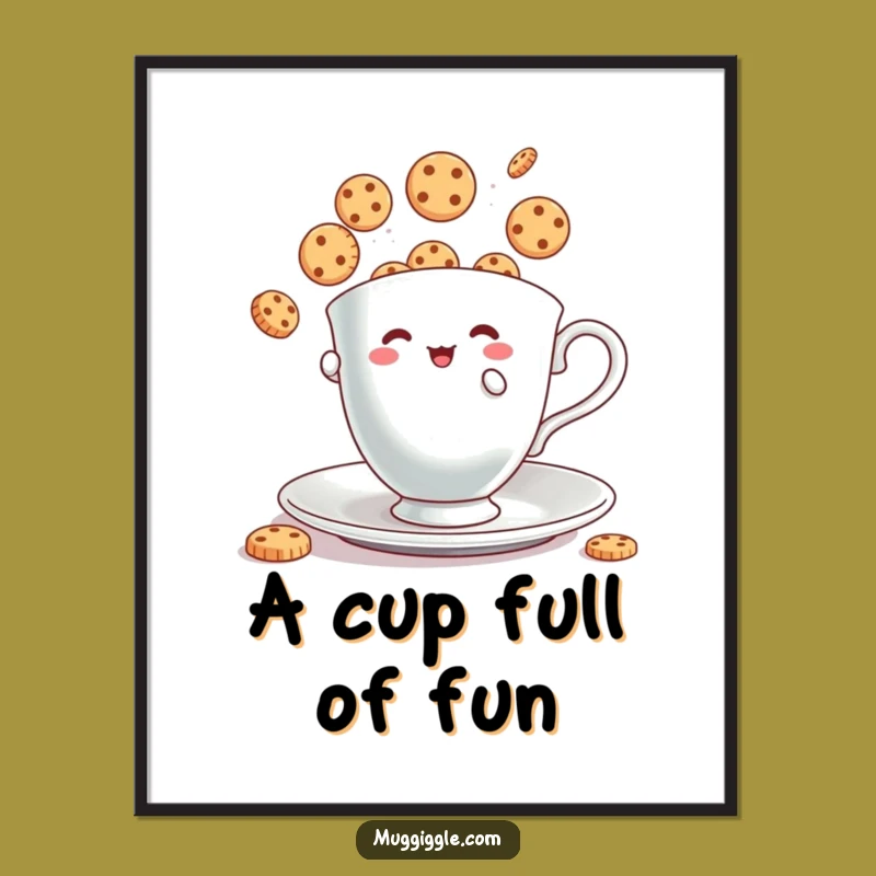 Funny Poster: Hilarious Teacup Cookie Juggling Art for Whimsical Walls