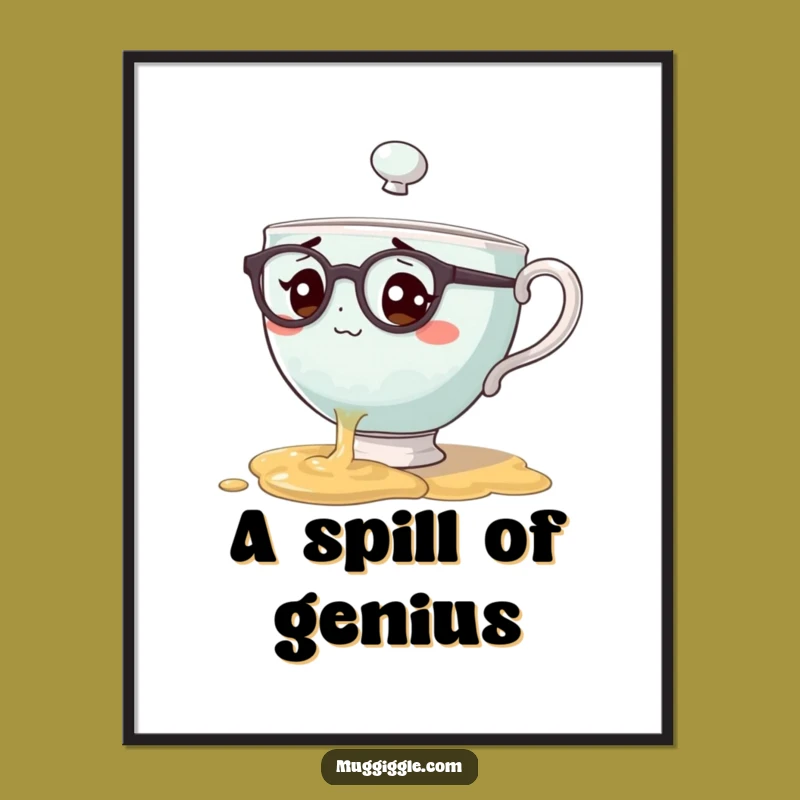 Funny Bewildered Teacup Spill Poster A Clumsy Wall Art Gift