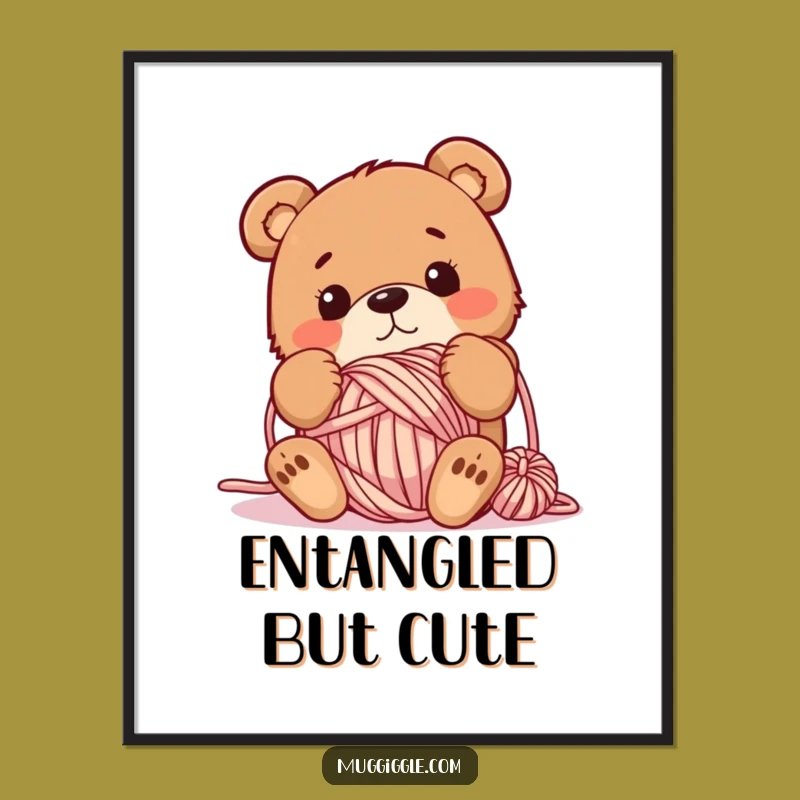 Funny Clumsy Bear Yarn Poster: Tangled Character Art - Whimsical Wall Decor Gift