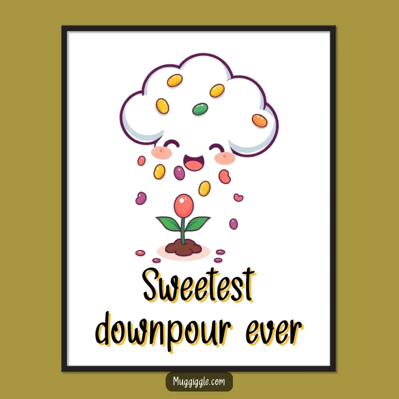 Funny Happy Cloud Jellybean Poster: Raining Sweetness Art - Whimsical Wall Decor Gift