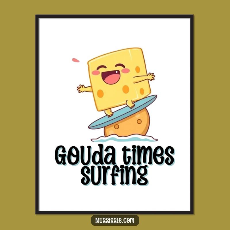 Funny Surfing Cheese Poster - Cracker Wave Art, Unique Gag Gift Decor