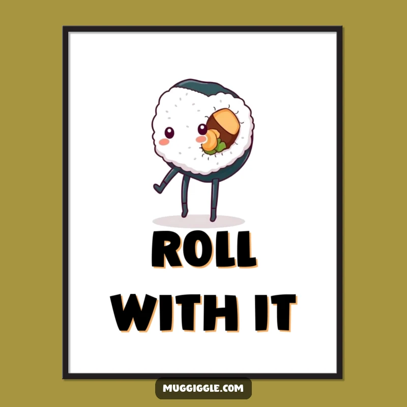 Funny Sushi Cartwheel Poster: Hilarious Food Art for Kitchen and Decor