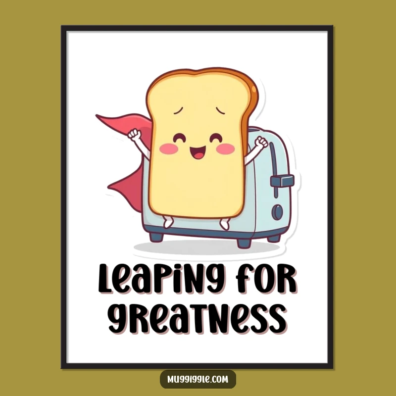 Funny Toast Takes Flight Poster - Hilarious Breakfast Hero Wall Art!