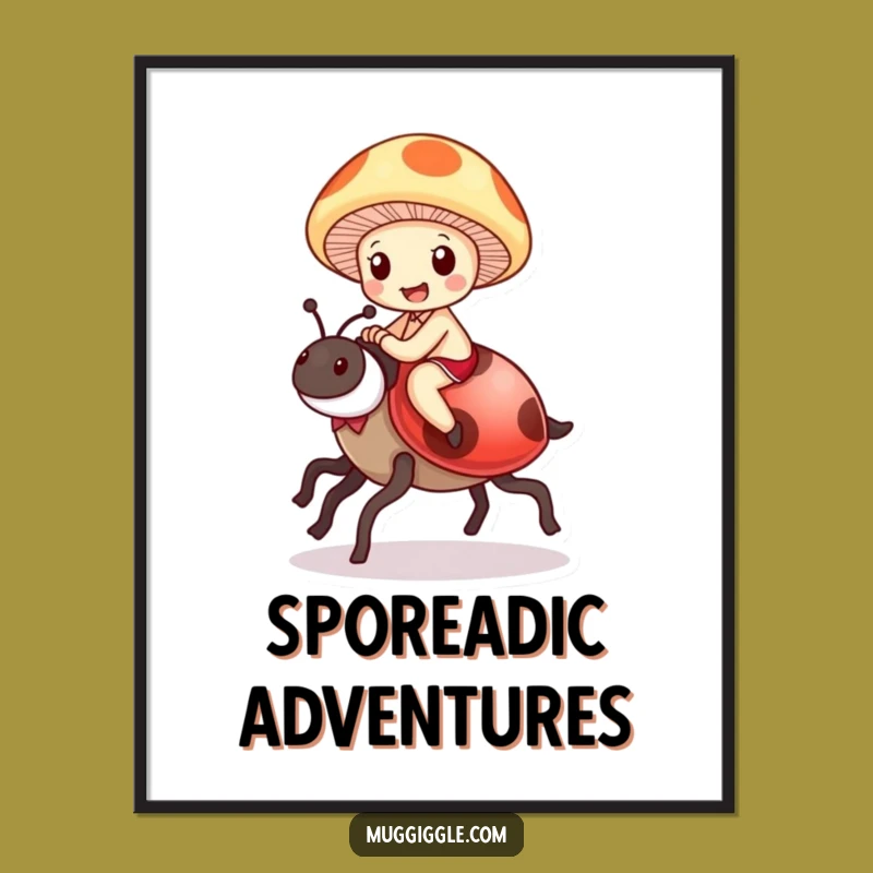 Funny Mushroom Ladybug Poster: Delighted Cartoon Nature Art