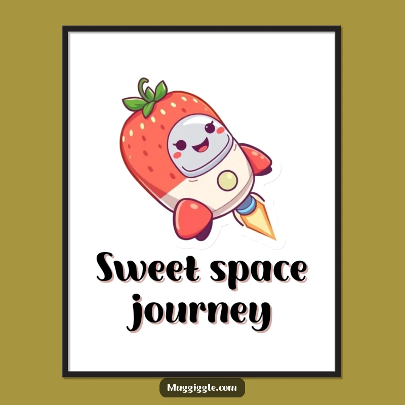 Strawberry Rocket Funny Poster: Cute Space Art, Humorous Wall Decor