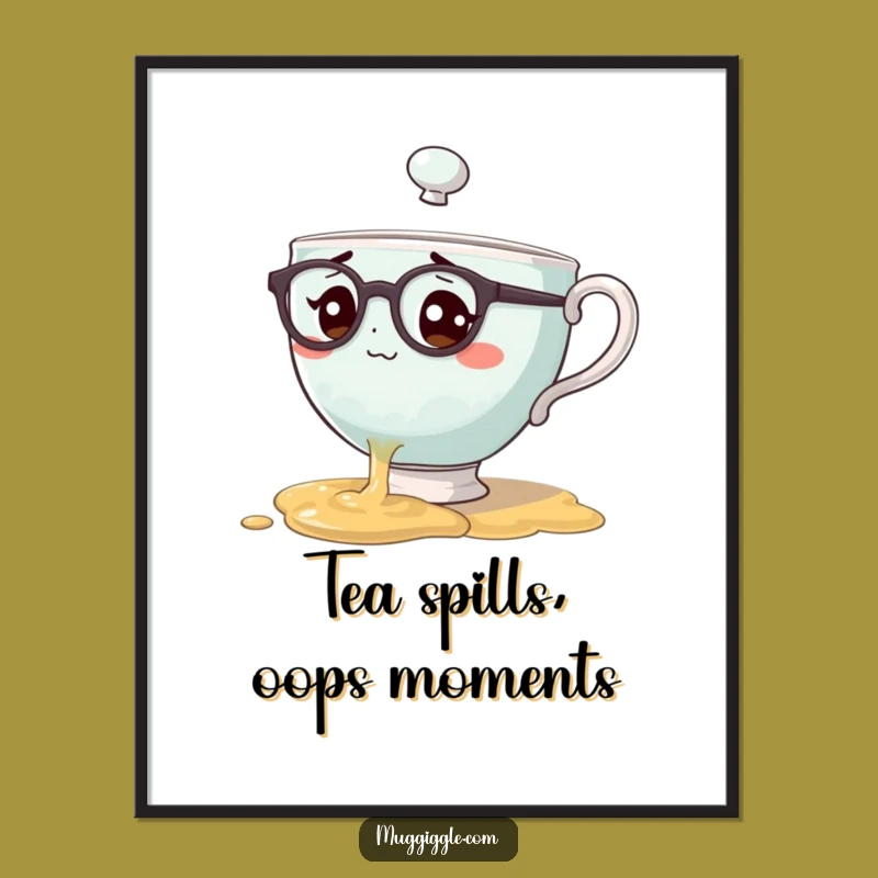 Free Printable Wall Art: Bewildered Teacup Character Funny Downloadable Art
