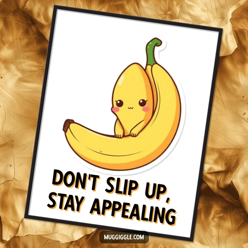 Funny Free Printable Wall Art: A curious banana character peeking playfully from inside a larger, empty banana peel.