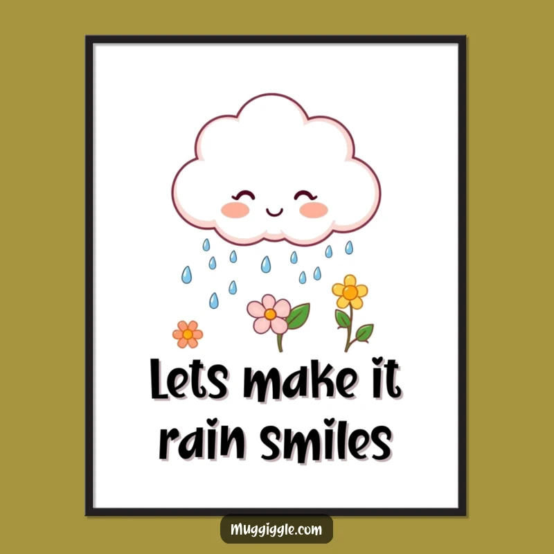 Funny Free Printable Cloud Wall Art: Happy Rain Drops, Flower Bloom Downloadable Decor