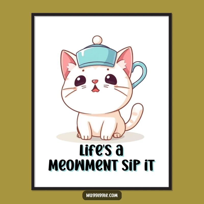 Funny Free Printable Wall Art: Cat Teacup Hat Surprise Downloadable Decor