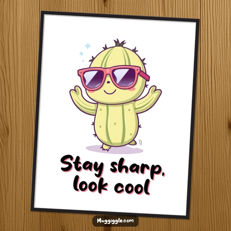 Funny Free Printable Wall Art: Cute cactus character wearing oversized sunglasses and dancing energetically, creating a lively and festive atmosphere.