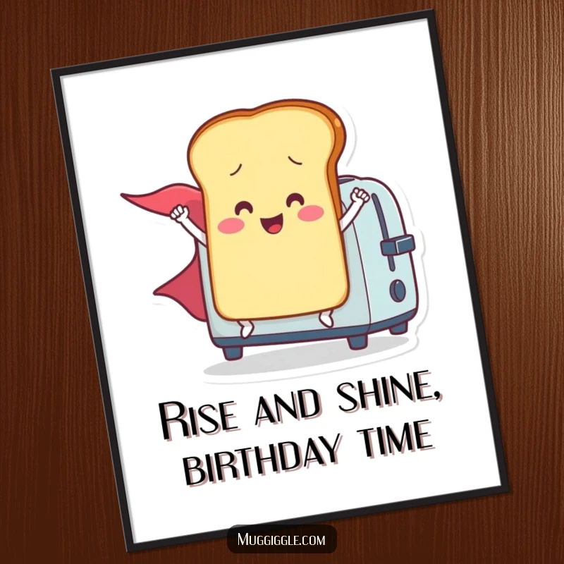 Funny Free Printable Wall Art: A smiling toast character with a cape, launching from a toaster, ready for adventure.