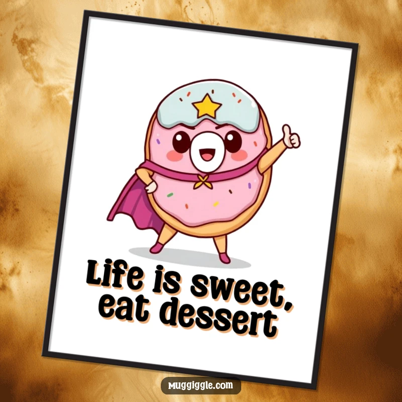 Funny Free Printable Donut Wall Art: A donut hero in a cape strikes a comical, heroic pose, ready for adventure.