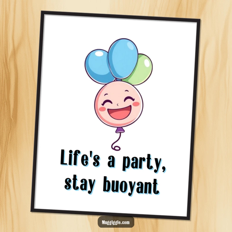 Funny Free Printable wall art of a cheerful balloon character floating upside down with a big grin, a vibrant and happy design.