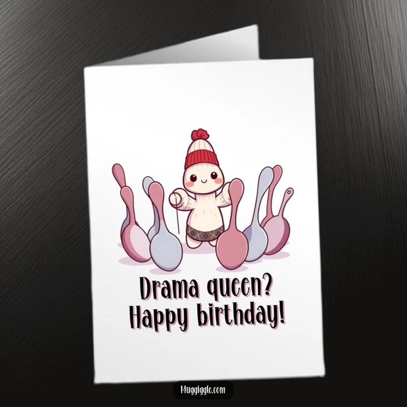 Funny Free Printable Birthday Card featuring a sock puppet performing a play for confused spoons.