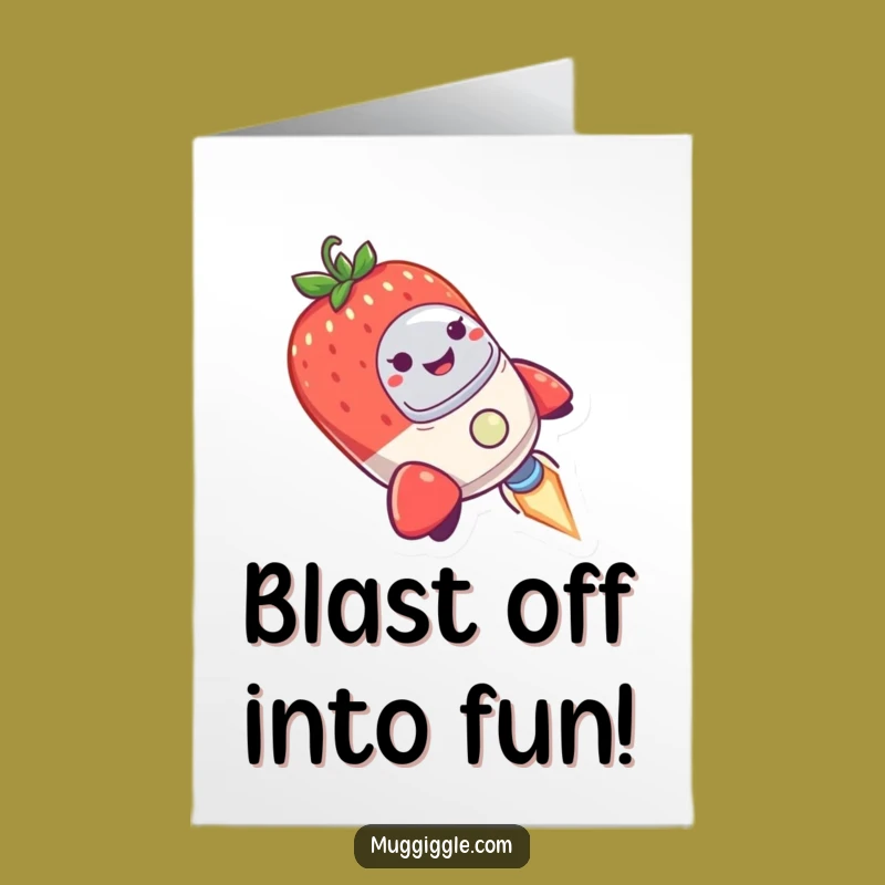 Free Printable Birthday Card: Strawberry Rocket Pilot, Funny Space Adventure, Downloadable Gift