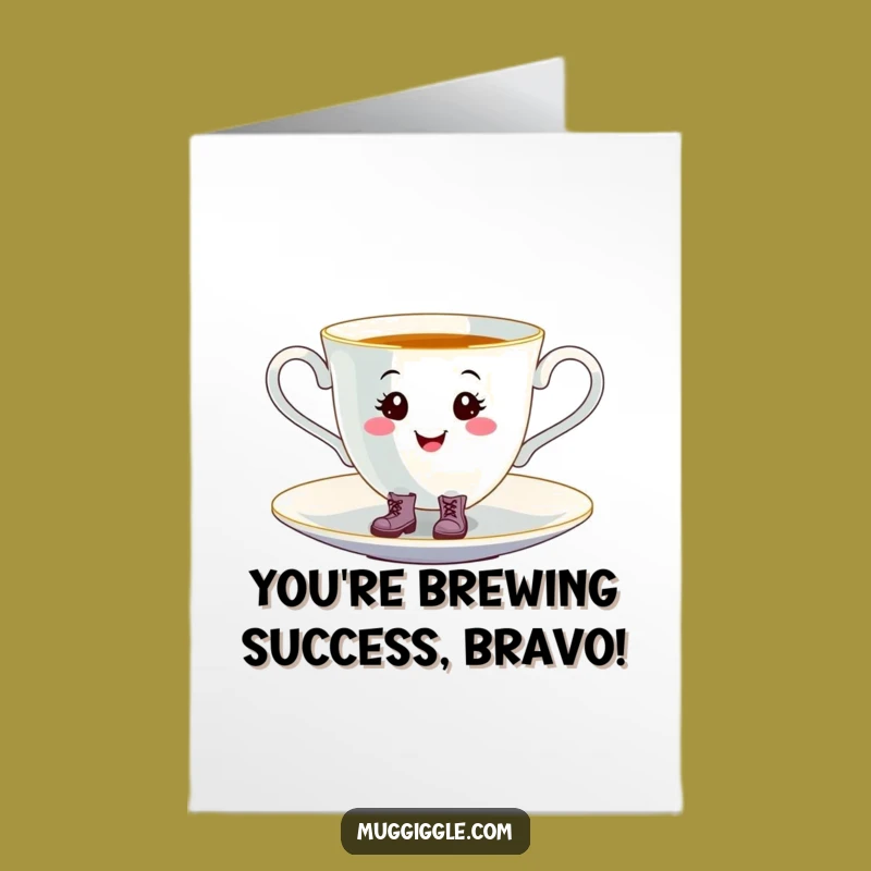 Free Printable Dancing Teacup Congrats Card: Joyful Steps, Fun Downloadable