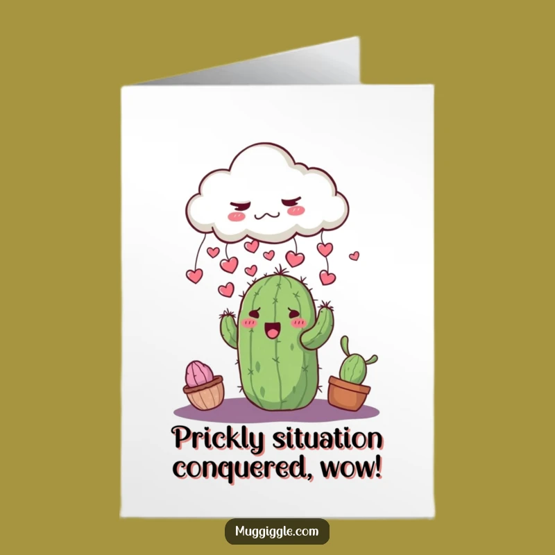 Free Printable Cloud Cactus Congrats Card: Heart Raining, Sweet Surprise Downloadable